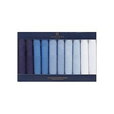Pack of ten blue and white luxury fine cotton handkerchiefs